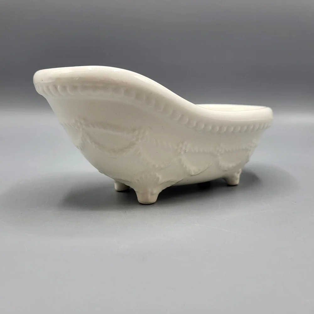 Vintage CCP NY Miniature Bathtub Soap Dish White Ceramic Embossed Made in Japan